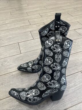 Nomad Yippy Black/White Skull Cowboy Boots New!